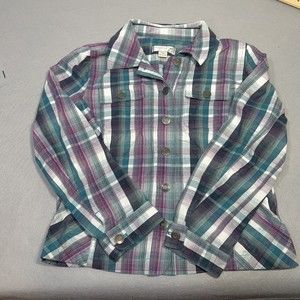 Christopher & Banks Women’s Petite Small P/S Plaid Button-Up Top With Pockets